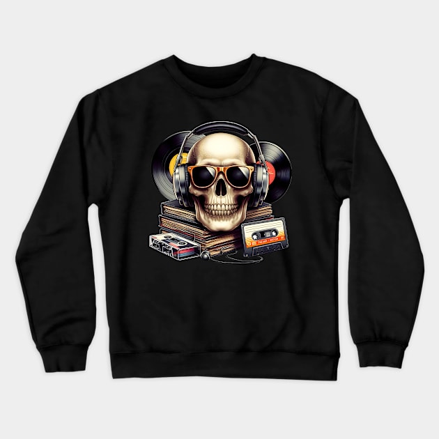 Skull head with headphones and sunglasses in a retro style. Crewneck Sweatshirt by EPDICAY